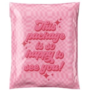 10 Pk 14" X 19" Thick Polymailers Pink Wavy "This Package Is Happy To See You"